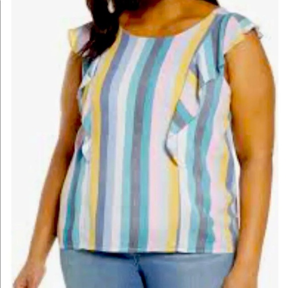 NEW Gibson Tank Top Motherchic Ruffle Stripe Blouse Sleeveless Size XL - Picture 1 of 7